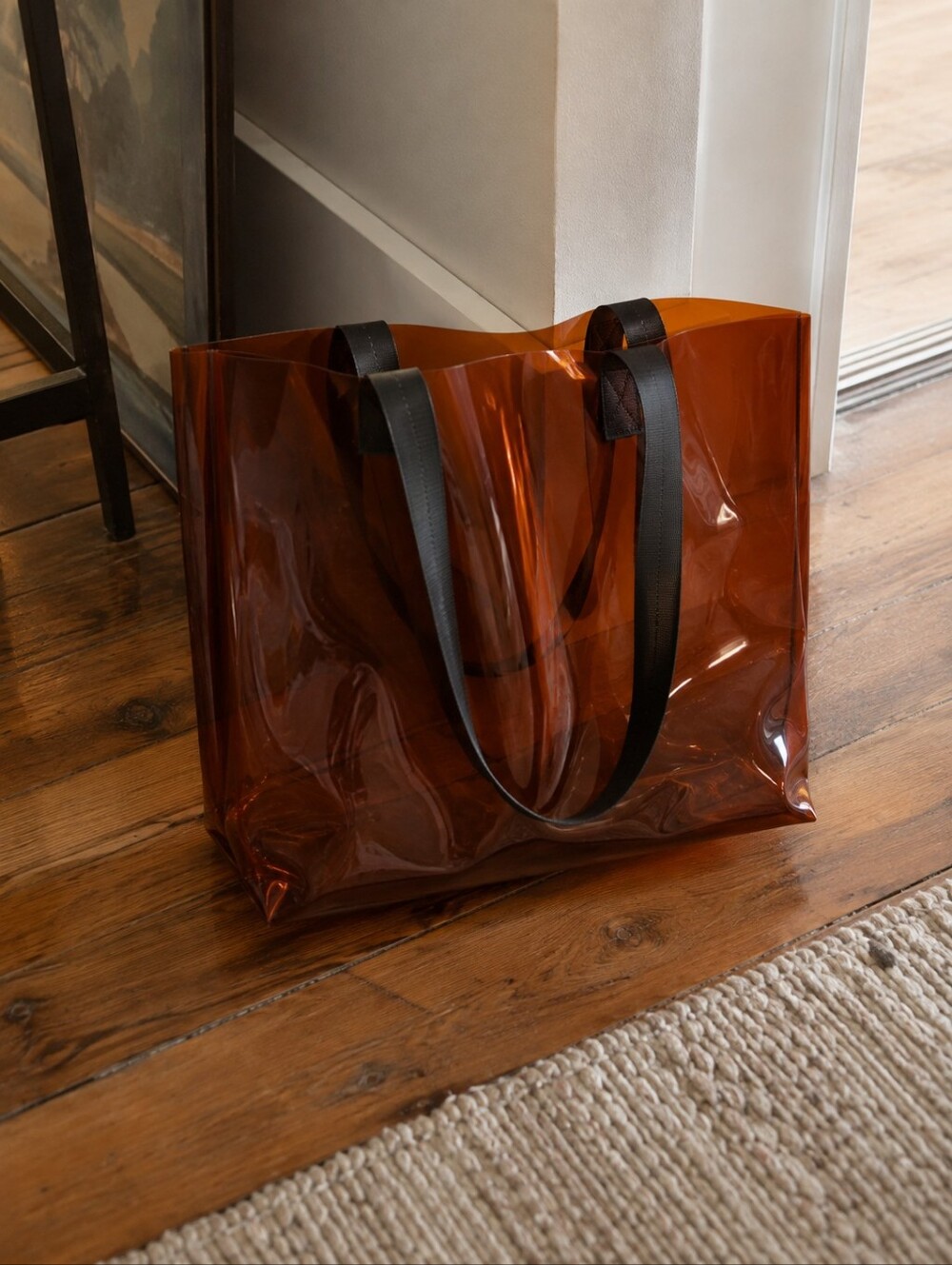 Sleek Amber Jelly Tote Bag with Black Straps